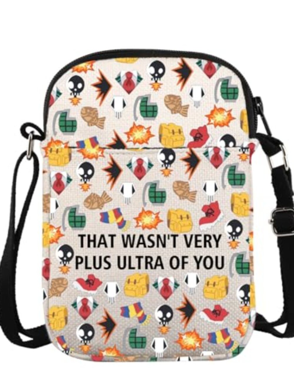 Canvas Anime Crossbody Bag Adjustable Strap Zipper Travel Purse
